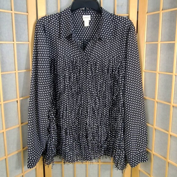 Chico's Tops - Chico's Black and White Fringe Front Polka Dot Button Down Blouse Size 3/XL